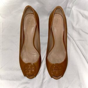 Tory Burch Tan Leather Wedge Heels